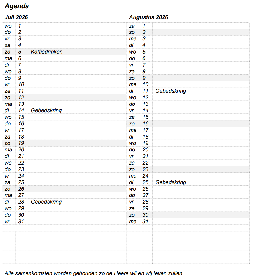 Agenda juli - augustus